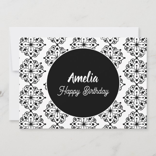 Cartes Pour Fêtes Annuelles Mandala Anniversaire Noir Blanc Couleur (Devant)