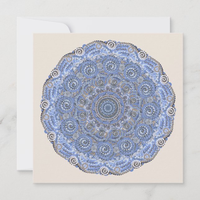 Cartes Pour Fêtes Annuelles Mandala Bleu Avec Des Mots Vie Mer De Plage (Devant)