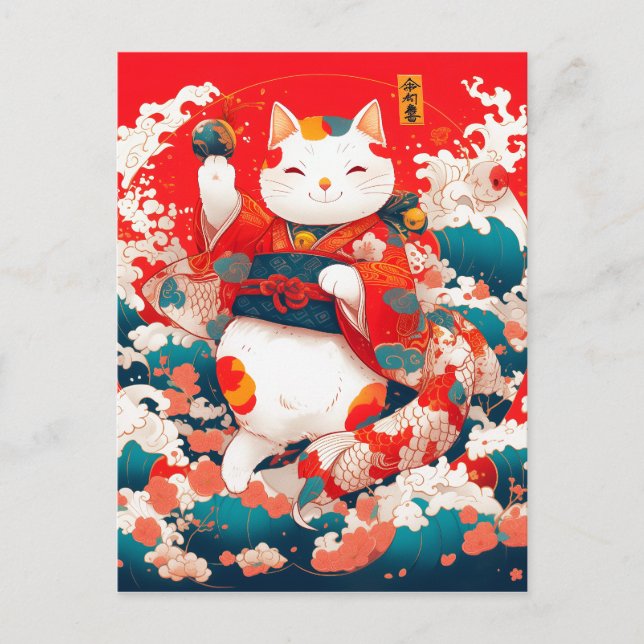Cartes Pour Fêtes Annuelles Maneki-Neko, Chat japonais chanceux (Devant)