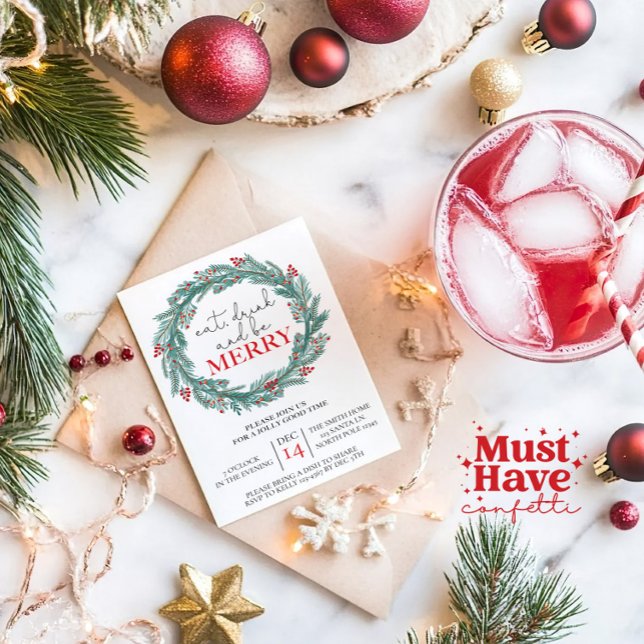 Cartes Pour Fêtes Annuelles Mangez, buvez et soyez joyeux Noël fête Potluck (Créateur téléchargé)