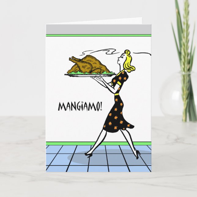 Cartes Pour Fêtes Annuelles Mangiamo ! Nous mangeons ! Rétro thanksgiving (Devant)