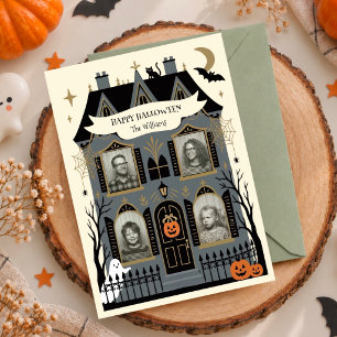 Cartes Pour Fêtes Annuelles Manoir Effrayant Halloween Multi Photo Personnalis