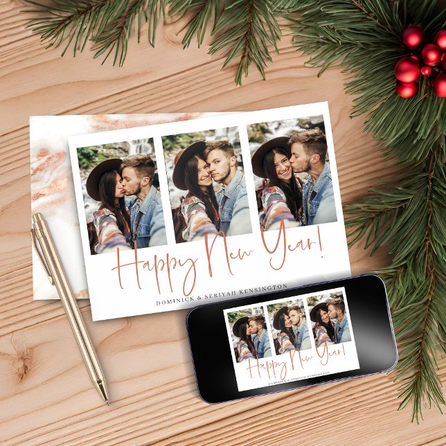 Cartes Pour Fêtes Annuelles Marbre d'or Rose en cuivre manuscrit (Handwritten New Year Copper Rose Gold Marble Holiday Card)