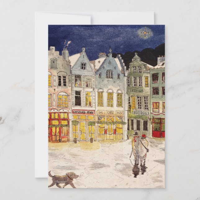 Cartes Pour Fêtes Annuelles Marché de Noël Belgique Aquarelle d'inspiration ré (Devant)