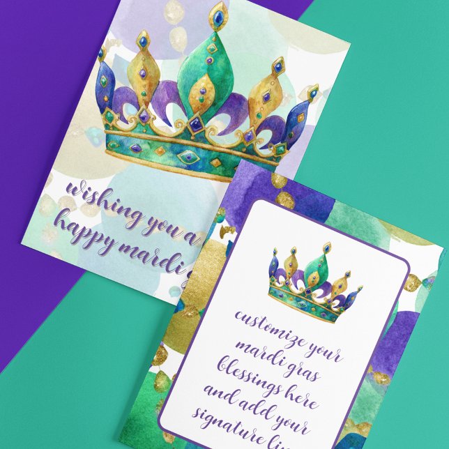 Cartes Pour Fêtes Annuelles Mardi Gras Crown with Beads Greetings (Fully customize your Mardi Gras greeting card on the front and back of this cute Mardi Gras Crown)