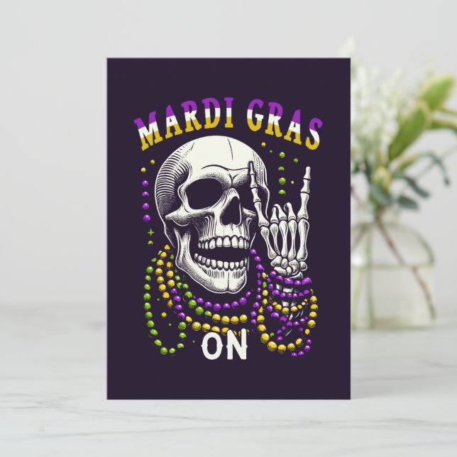 Cartes Pour Fêtes Annuelles Mardi Gras Skeleton Rock (Debout devant)