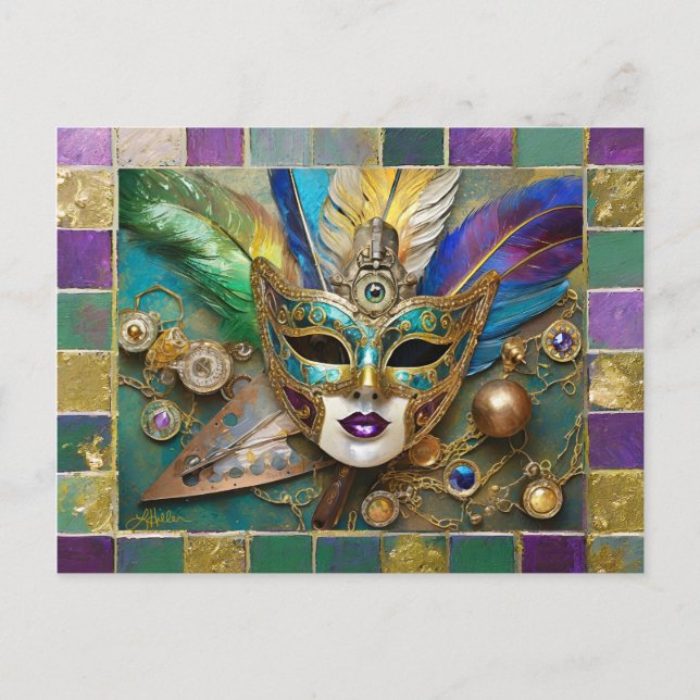 Cartes Pour Fêtes Annuelles Mardi Gras Troisième Oeil Gold Céramique Masque (Devant)