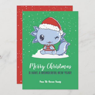 Cartes Pour Fêtes Annuelles Mare Axolotl Santa Hat Neige hiver Joyeux Noël
