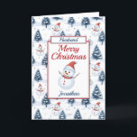 Cartes Pour Fêtes Annuelles Mari Noël Snowman<br><div class="desc">Une belle carte de Noël du Mari. Design motif met en vedette de mignons bonhommes de neige portant des chapeaux et des écharpes en santa rouge et des sapins recouverts de neige bleue sur un arrière - plan enneigé. Tout le texte peut être modifié au besoin pour customiser puis personnaliser...</div>