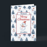 Cartes Pour Fêtes Annuelles Mari Noël Snowman<br><div class="desc">Une belle carte de Noël du Mari. Design motif met en vedette de mignons bonhommes de neige portant des chapeaux et des écharpes en santa rouge et des sapins recouverts de neige bleue sur un arrière - plan enneigé. Tout le texte peut être modifié au besoin pour customiser puis personnaliser...</div>