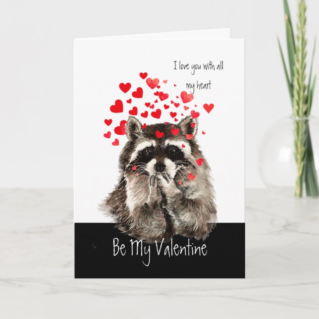 Cartes Pour Fêtes Annuelles Mari Valentine Love Raccoon Baiser (Devant)
