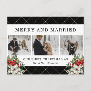 Cartes Pour Fêtes Annuelles Mariage botanique moderne d'hiver noir Photo Jeune