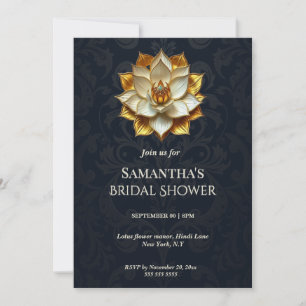 Cartes Pour Fêtes Annuelles Mariage Cérémonie Fleur de Lotus Damassé Or Bleu