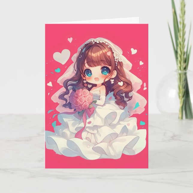 Cartes Pour Fêtes Annuelles Mariage de mariée de la fille Anime Chibi (Devant)