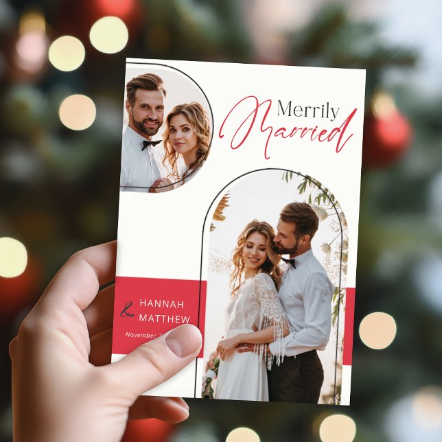 Cartes Pour Fêtes Annuelles Mariage de vacances marié récemment Noir Rouge (Créateur téléchargé)