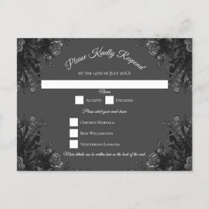 Cartes Pour Fêtes Annuelles Mariage floral gris et noir