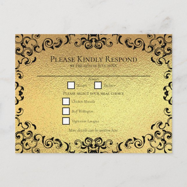 Cartes Pour Fêtes Annuelles Mariage gothique or et noir (Devant)