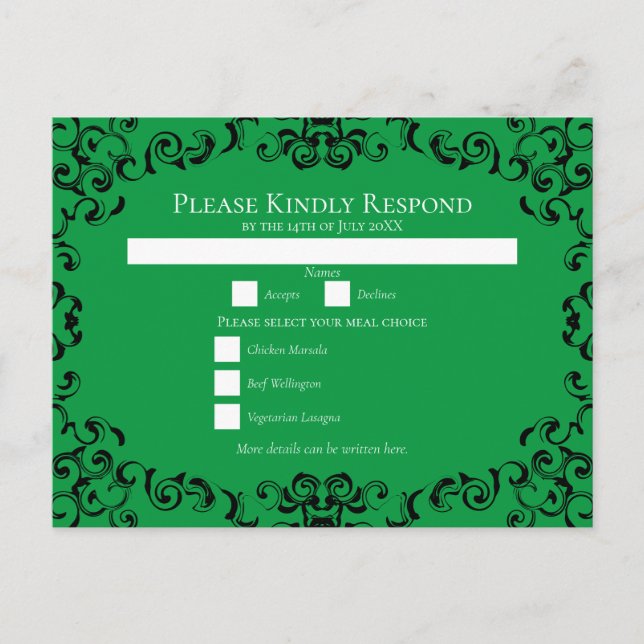 Cartes Pour Fêtes Annuelles Mariage gothique vert et noir (Devant)