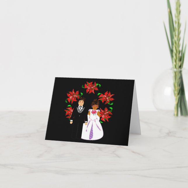 Cartes Pour Fêtes Annuelles Mariage Interracial de Noël Couple avec couronne (Devant)