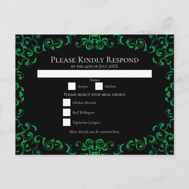 Cartes Pour Fêtes Annuelles Mariage noir vert (Devant)