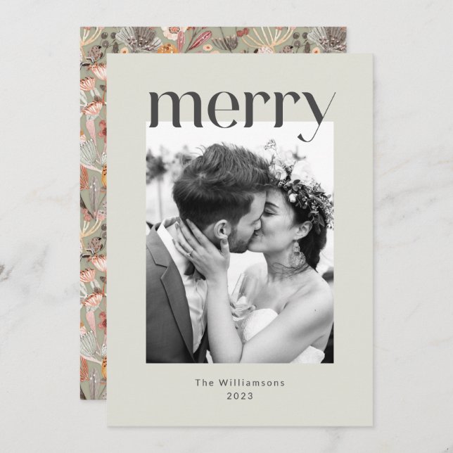 Cartes Pour Fêtes Annuelles Mariage Photo Bohème Floral Taupe Sauge Rustique (Devant / Derrière)