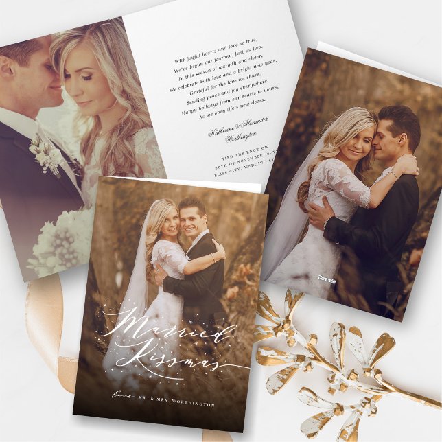 Cartes Pour Fêtes Annuelles Mariage photo chic de Kissmas Sparkling Stars mari (Married Kissmas With Sparkling Stars Stylish 1st Christmas Holiday Wedding Photo Card by fat*fa*tin)