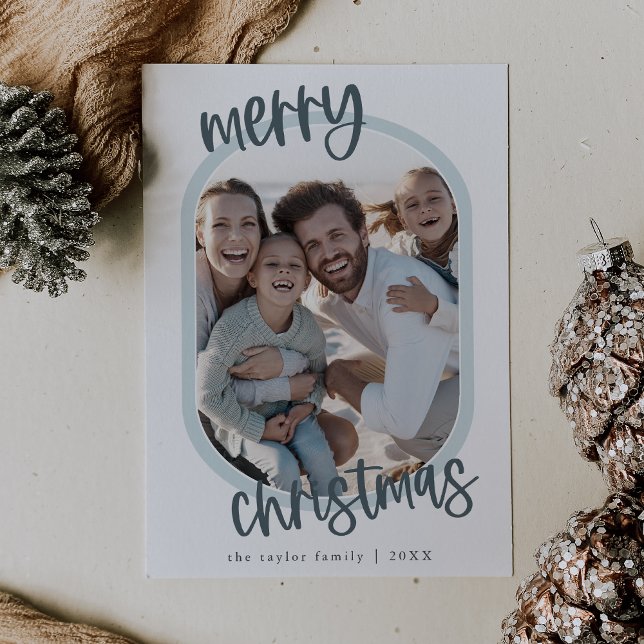 Cartes Pour Fêtes Annuelles MARIAH Blue Retro Family Fun Christmas Photo (MARIAH Blue Retro Family Fun Christmas Photo Holiday Card)