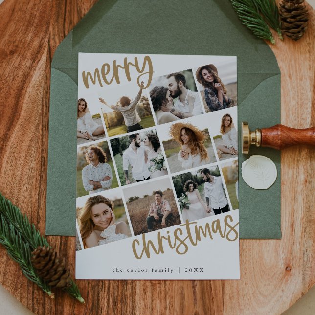 Cartes Pour Fêtes Annuelles MARIAH Gold Fun Family Multi Photo Noël (MARIAH Gold Fun Family Multi Photo Christmas Holiday Card)