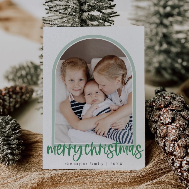 Cartes Pour Fêtes Annuelles MARIAH Green Arch Family Photo Joyeux Noël (MARIAH Green Arch Family Photo Merry Christmas Holiday Card)
