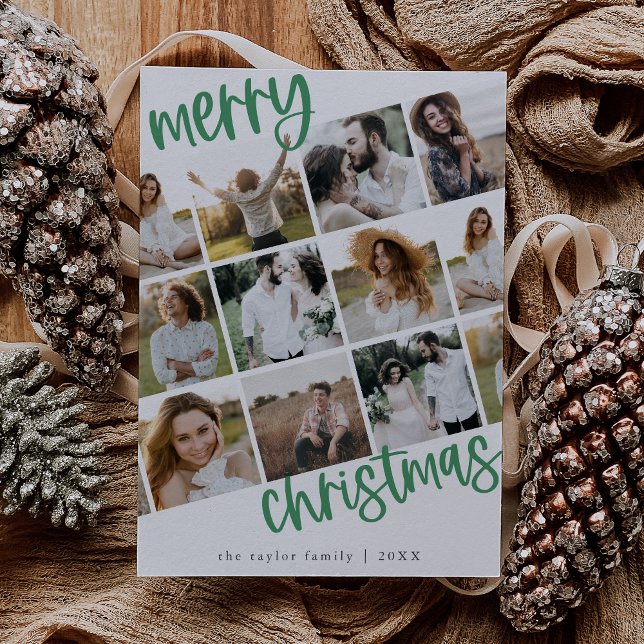 Cartes Pour Fêtes Annuelles MARIAH Green Fun Family Multi Photo Noël (MARIAH Green Fun Family Multi Photo Christmas Holiday Card)