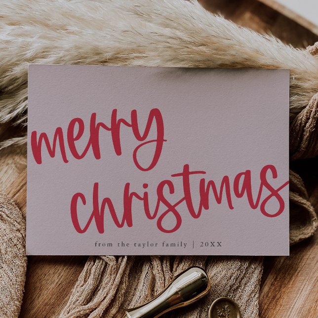 Cartes Pour Fêtes Annuelles MARIAH Rouge rose mignon Famille tendance Joyeux N (MARIAH Red Pink Cute Trendy Family Merry Christmas Holiday Card)