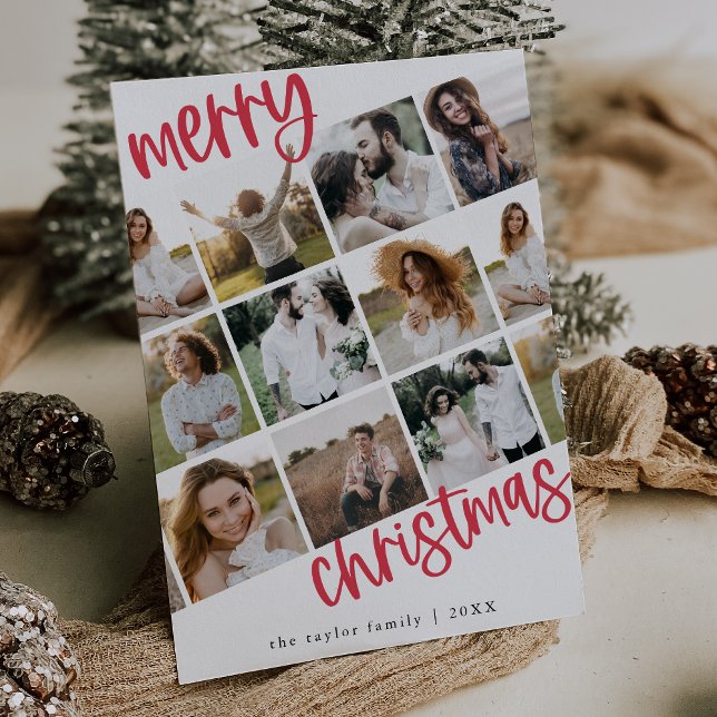 Cartes Pour Fêtes Annuelles MARIAH Rouge Unique Amusement Famille Multiphoto N (MARIAH Red Unique Fun Family Multi Photo Christmas Holiday Card)