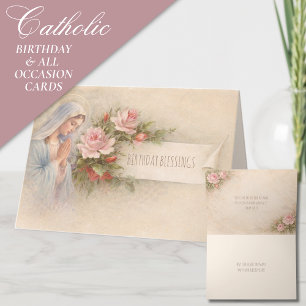 Cartes Pour Fêtes Annuelles Marie bénie Roses roses anciennes Écriture