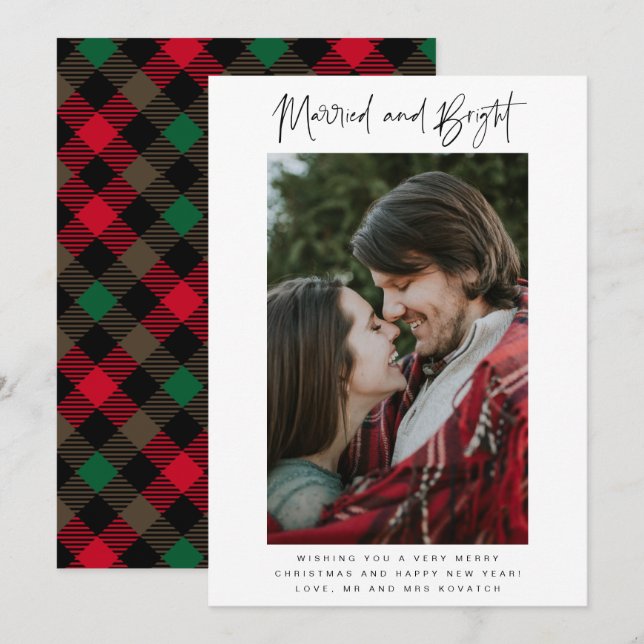 Cartes Pour Fêtes Annuelles Marié Bright Photo Plaid Noël nouveau (Devant / Derrière)