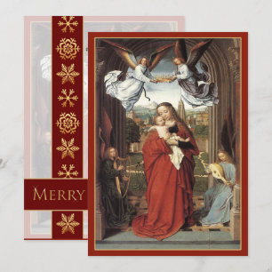 Cartes Pour Fêtes Annuelles Marie couronnée par les anges - Noël vintage