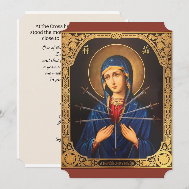 Cartes Pour Fêtes Annuelles Marie du Coeur Immaculé Vendredi saint Pâques (Devant / Derrière)
