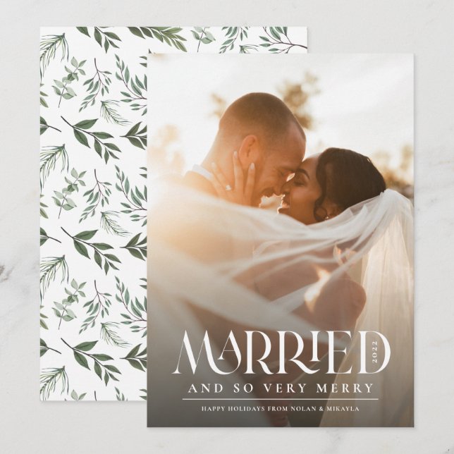 Cartes Pour Fêtes Annuelles Marié Élégante Typographie Blanche Photo Noël (Devant / Derrière)
