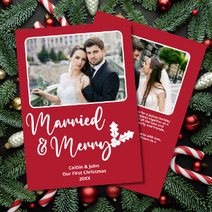 Cartes Pour Fêtes Annuelles Marié et Joyeux jeunes mariés Premier Noël Rouge
