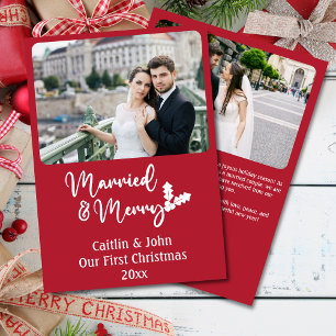 Cartes Pour Fêtes Annuelles Marié et Joyeux jeunes mariés Premier Noël Rouge