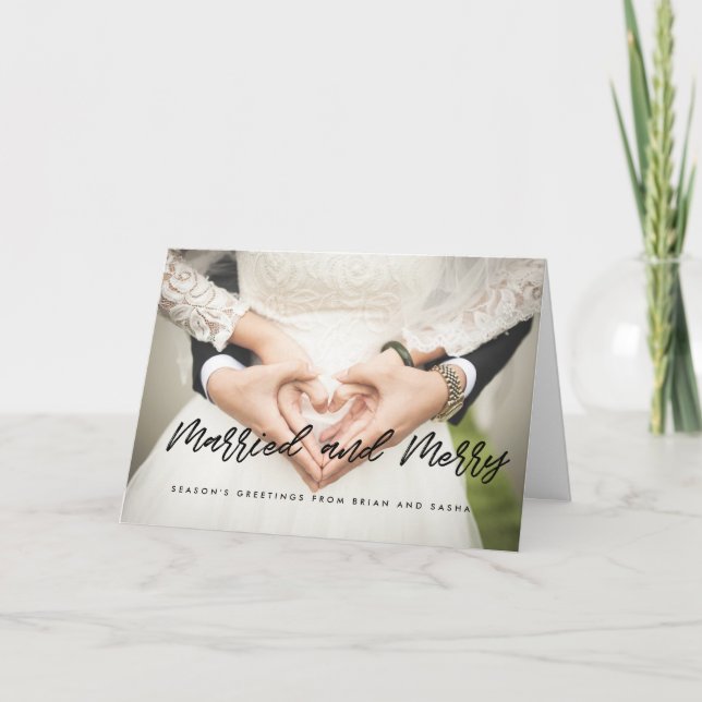 Cartes Pour Fêtes Annuelles Marié et Joyeux noir moderne police jeunes mariés (Devant)
