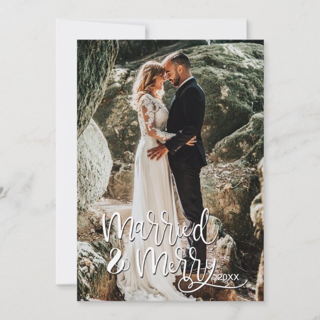 Cartes Pour Fêtes Annuelles Marié et Joyeux premier Mariage de Noël Photo (Devant)