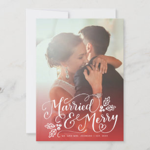 Cartes Pour Fêtes Annuelles Marié et Merry Chic Photo à lettres rouges