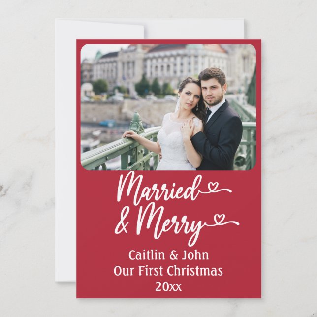 Cartes Pour Fêtes Annuelles Marié Joyeux jeunes mariés Personnalisé Rouge Prem (Devant)