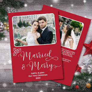 Cartes Pour Fêtes Annuelles Marié Joyeux mariés 1er Noël Red Holly