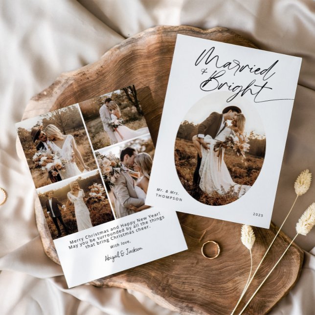 Cartes Pour Fêtes Annuelles Marié & Lumineux Moderne Élégant Script Noël (Créateur téléchargé)