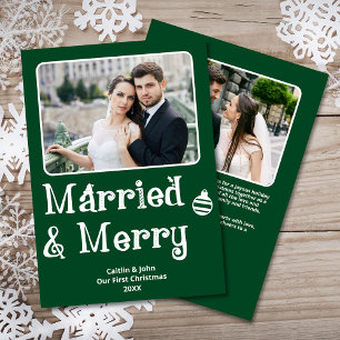 Cartes Pour Fêtes Annuelles Marié Merry Newlysée 1er Noël Photo Green