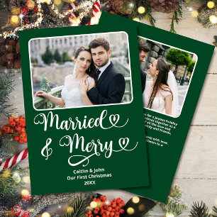 Cartes Pour Fêtes Annuelles Marié Merry Newlyweds 1er Noël Coeurs verts