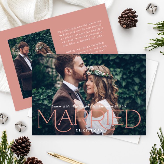 Cartes Pour Fêtes Annuelles Marié Noël Élégant Rose Gold Mariage Photo (Créateur téléchargé)