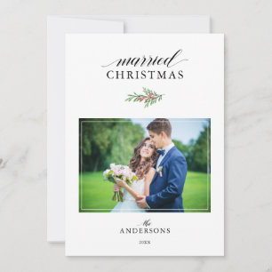 Cartes Pour Fêtes Annuelles Marié Noël Minimal photo nouvellement mariée Noël