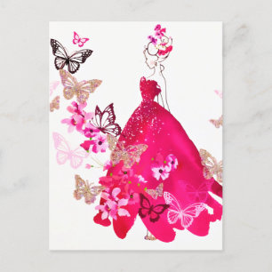 Cartes Pour Fêtes Annuelles Mariée à l'aquarelle Papillon Floral Paillettes Do